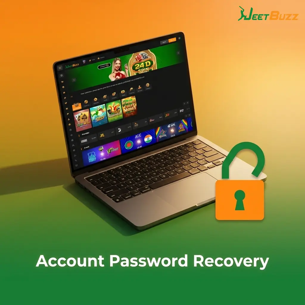 Jeetbuzz account password recovery steps showing forgot password link, OTP and email reset options on login page