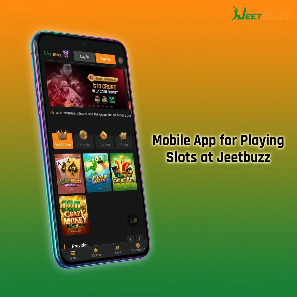 Jeetbuzz mobile app showing slot games interface on Android and iOS with filters and gameplay controls
